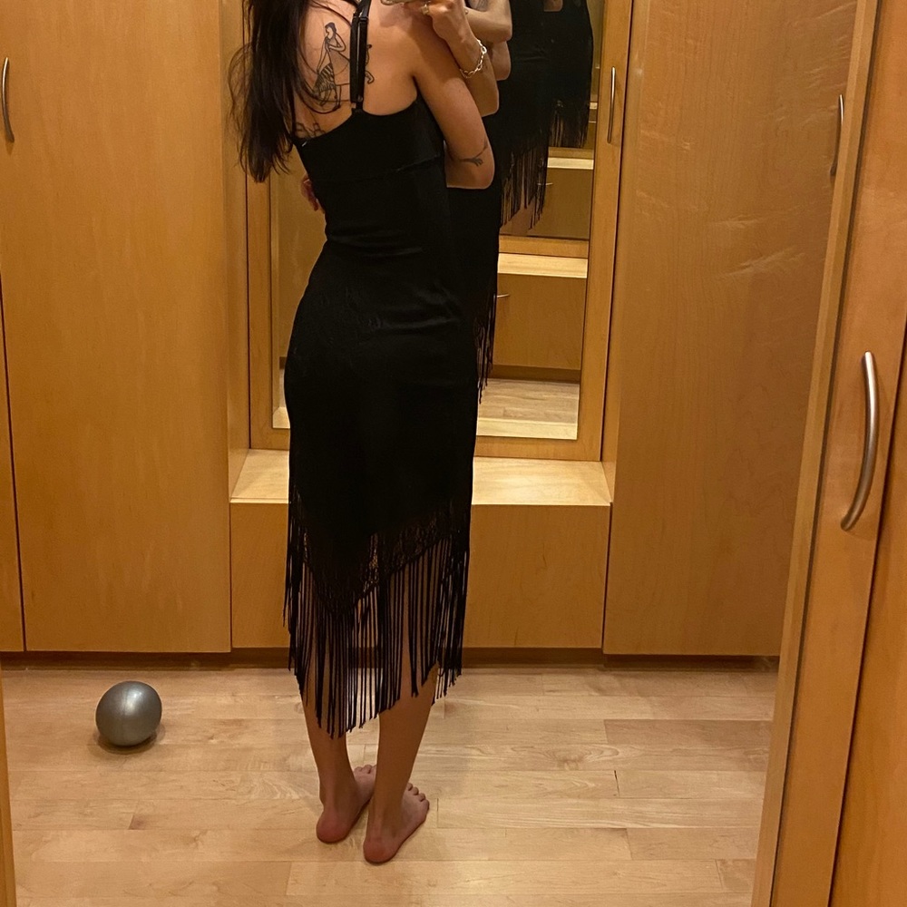 Vintage witchy fringe little black dress